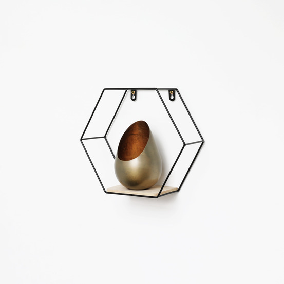 Étagère murale hexagonale en métal - 25 x 28,5 cm - noire