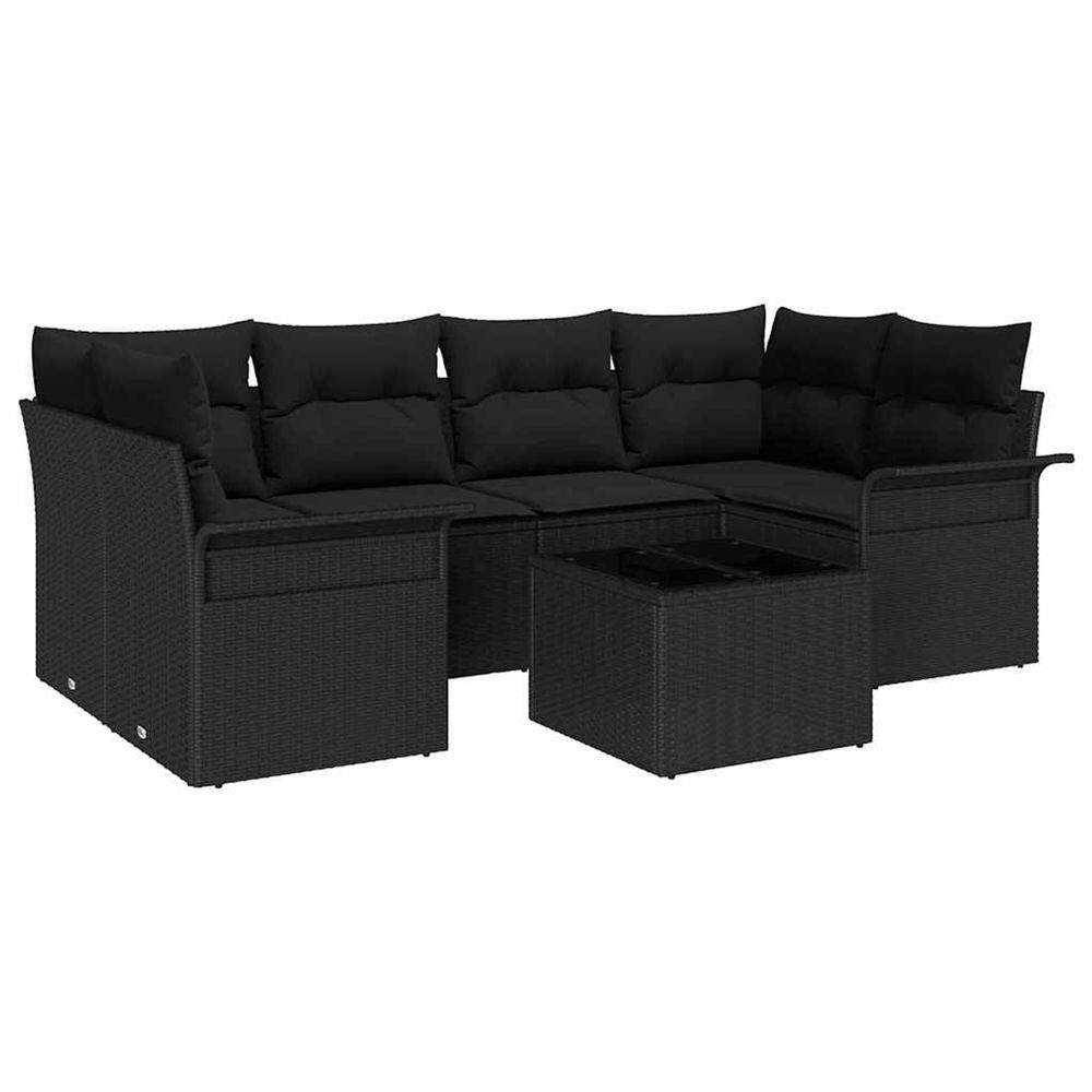 Ensemble de canapé de jardin 7 pcs 6-seater noir polyrotin