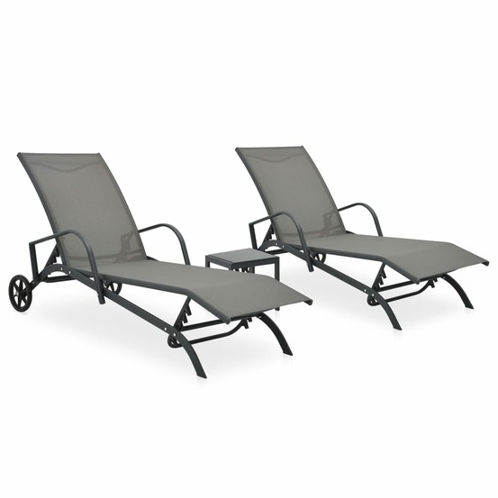 Lot de 2 transats chaise longue bain de soleil lit de jardin terrasse meuble d'extérieur avec table textilène et acier 02_001