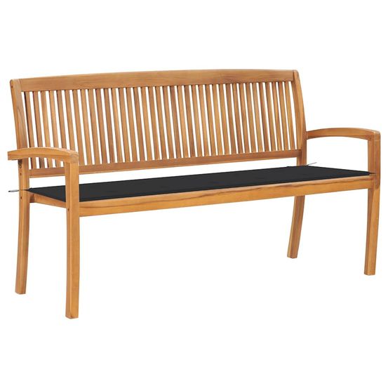 Banc de jardin empilable et coussin 159 cm bois de teck massif