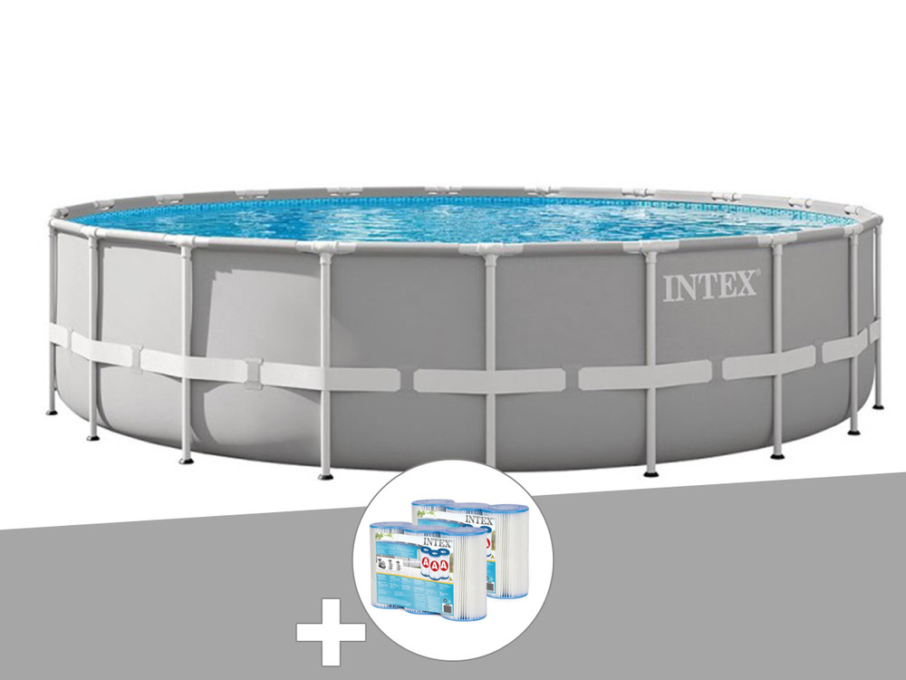 Kit piscine tubulaire prism frame ronde 6,10 x 1,32 m + 6 cartouches de filtrat