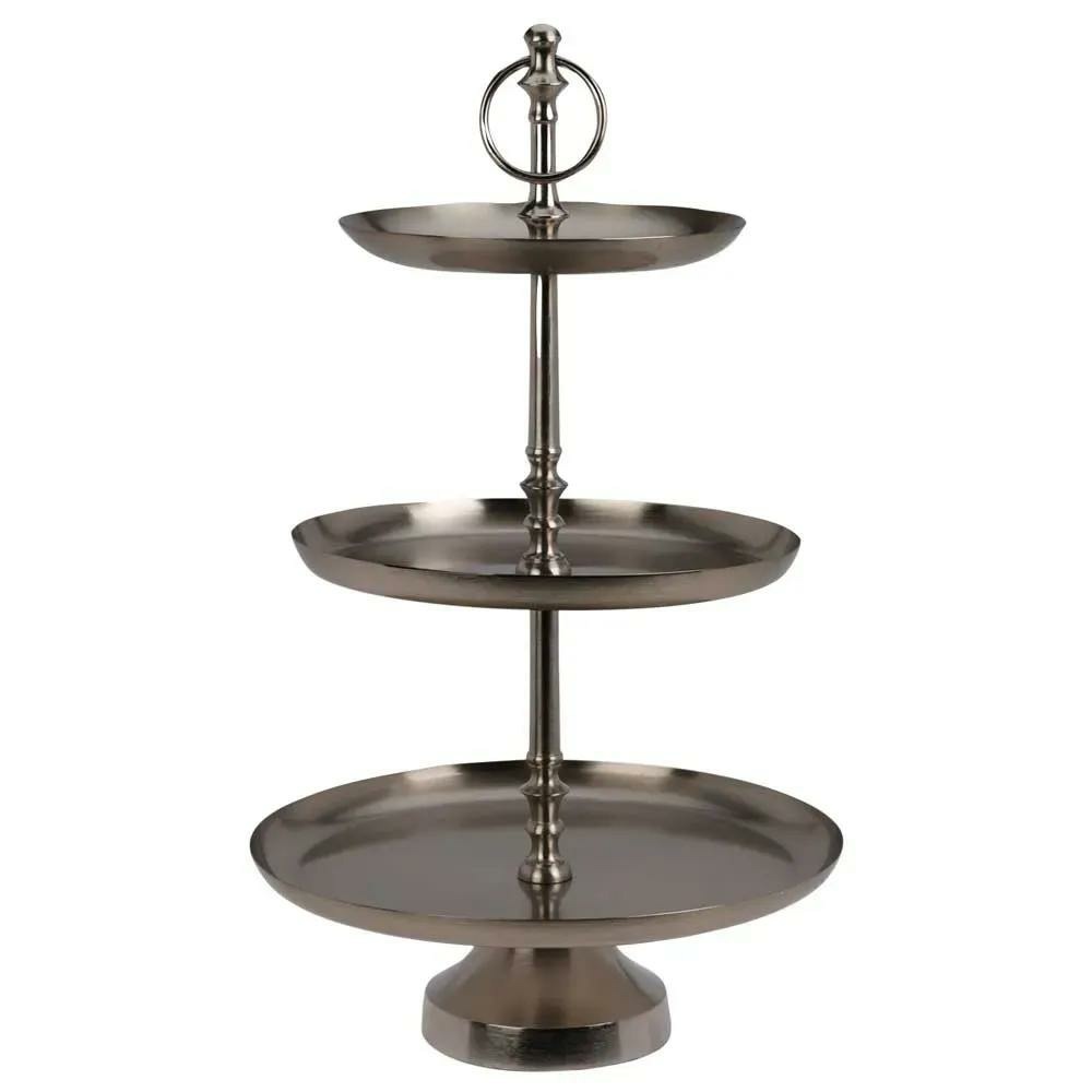 Présentoir 3 étages inox argent | service tapas, desserts, biscuits