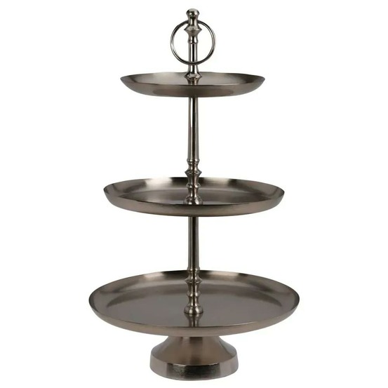Présentoir 3 étages inox argent | service tapas, desserts, biscuits