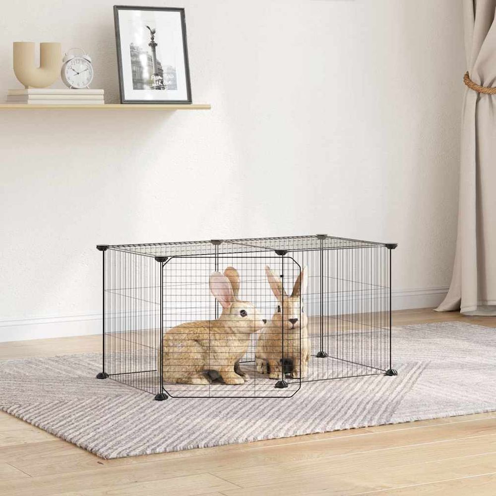 Enclos modulable 8 panneaux acier pour chiots lapins intérieur extérieur noir