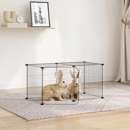Enclos modulable 8 panneaux acier pour chiots lapins intérieur extérieur noir