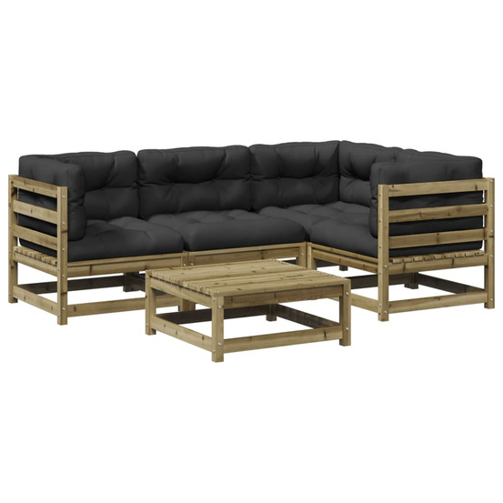 Salon de jardin 5 pcs avec coussins bois de pin imprégné