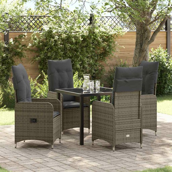Ensemble de salle à manger pour jardin 5 pcs gris polyrotin
