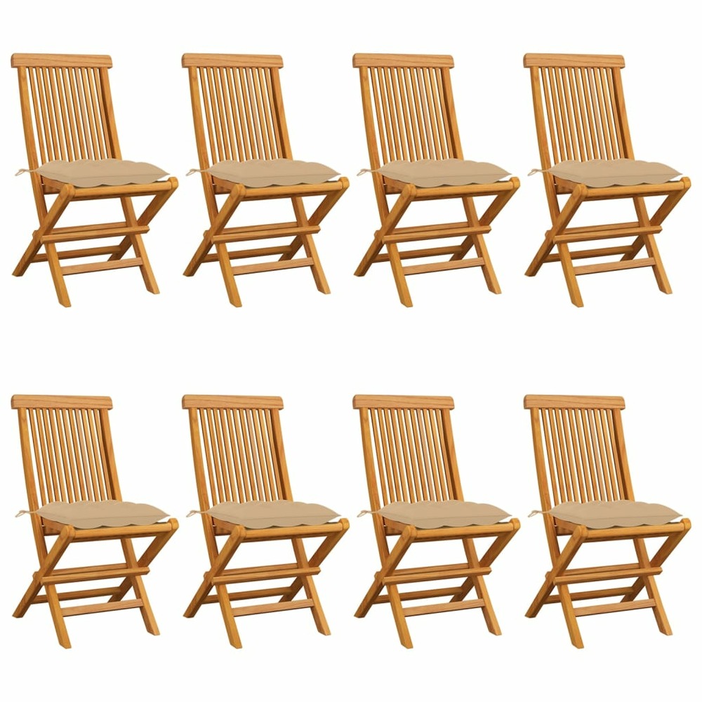 Chaises de jardin et coussins beige lot de 8 bois teck massif