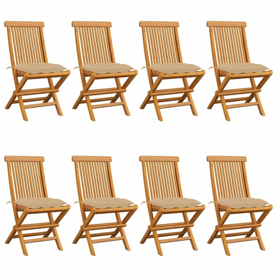 Chaises de jardin et coussins beige lot de 8 bois teck massif