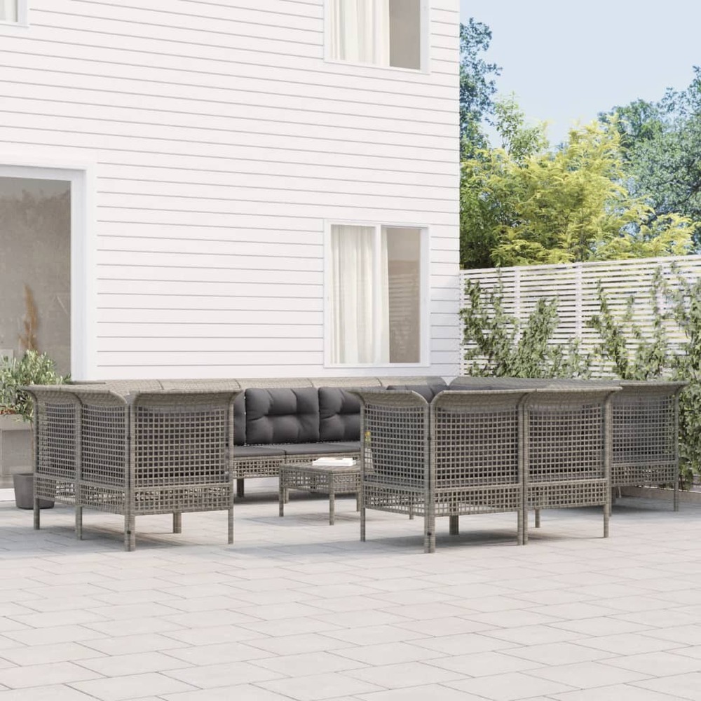 Salon de jardin 13 pcs avec coussins gris résine tressée