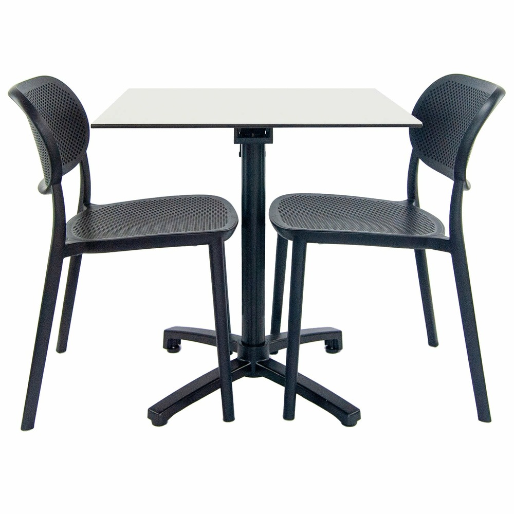 Restootab - lot de 1 table pliable blanche + 2 chaises pour terrasse