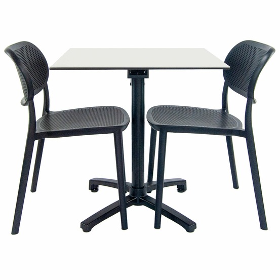 Restootab - lot de 1 table pliable blanche + 2 chaises pour terrasse