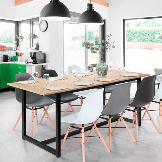 Table à manger extensible rectangle detroit 6-10 personnes design industriel 160-200 cm