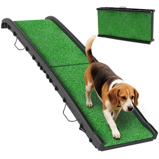 Rampe pour chien pliable à gazon artificiel pour voiture suv antidérapante avec poignée 155 cm vert
