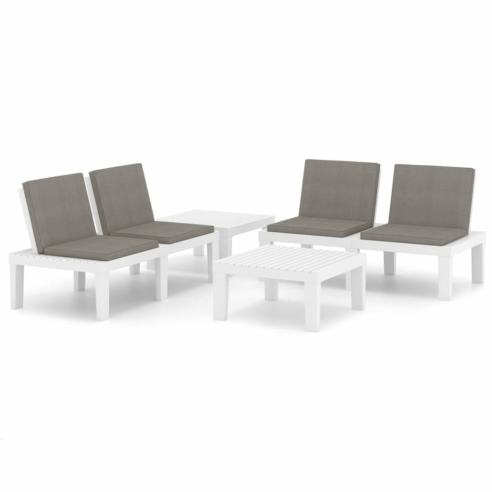 Salon de jardin meuble d'extérieur ensemble de mobilier 4 pièces avec coussins plastique blanc