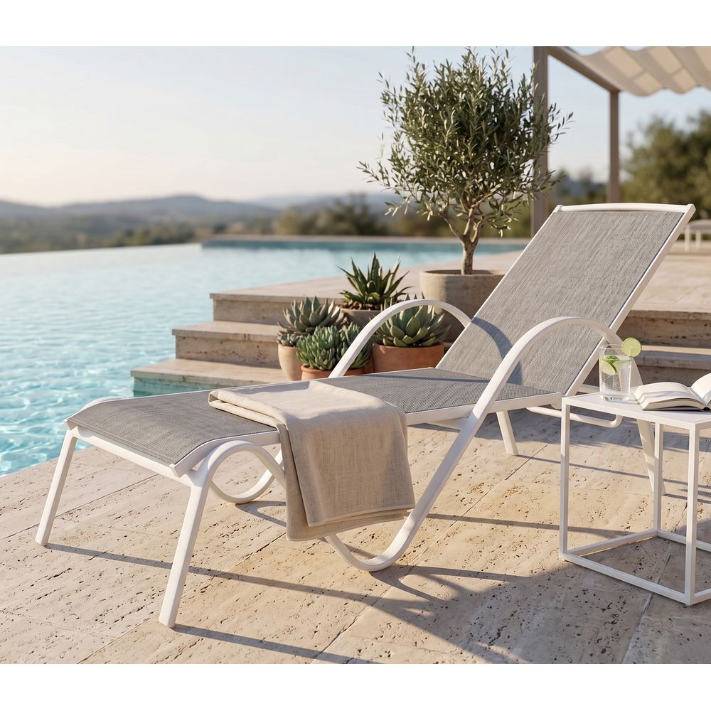 Bain de soleil blanc en aluminium multipositions sunset