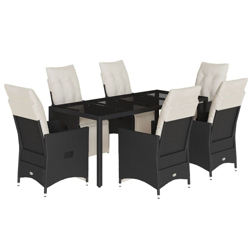 Ensemble à manger de jardin coussins 7pcs noir résine tressée