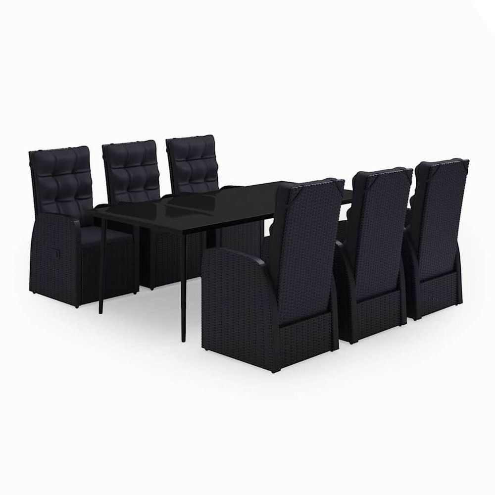 Ensemble à manger de jardin avec coussins 7 pcs noir