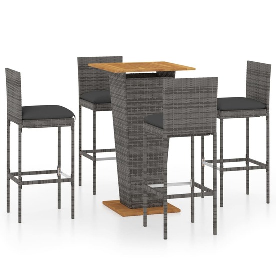 Ensemble de bar de jardin 5 pièces et coussins résine tressée gris