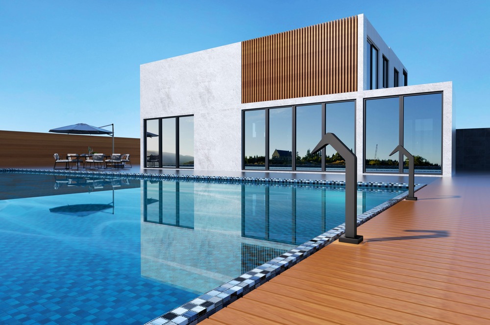 Cascata en inox 316 noir design durable pour piscines exterieures elegantes