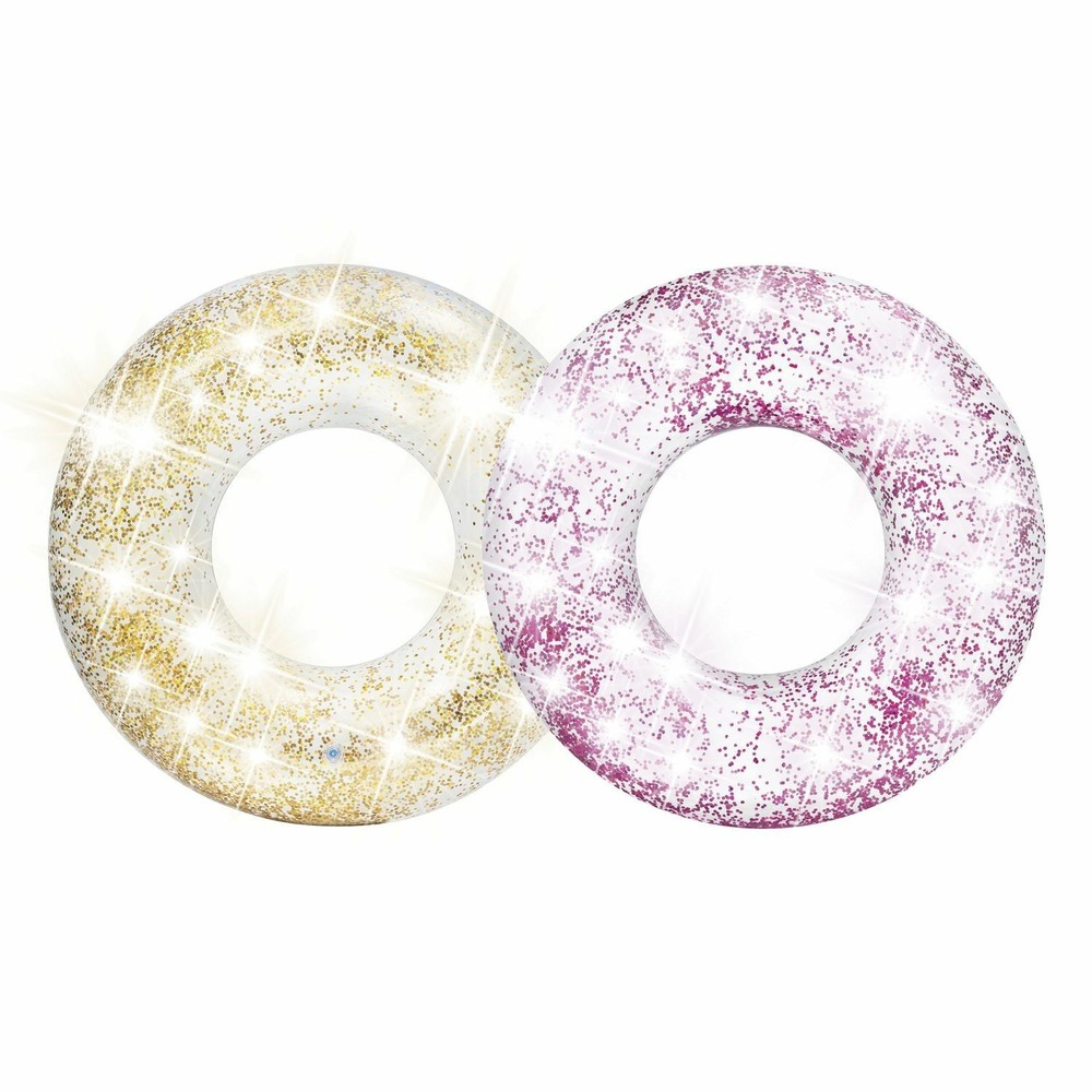 2 bouées gonflables glitter - diam. 119 cm - rose et doré