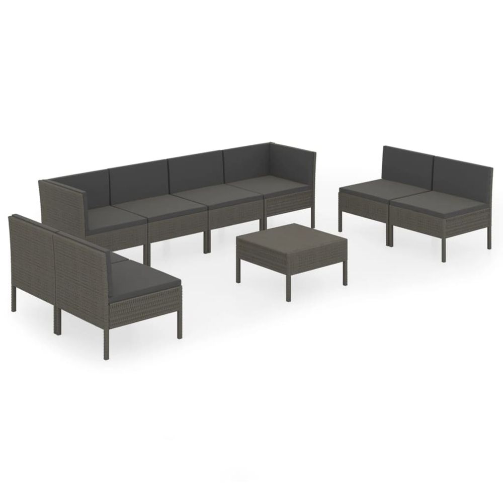 Salon de jardin 9 pcs avec coussins résine tressée gris