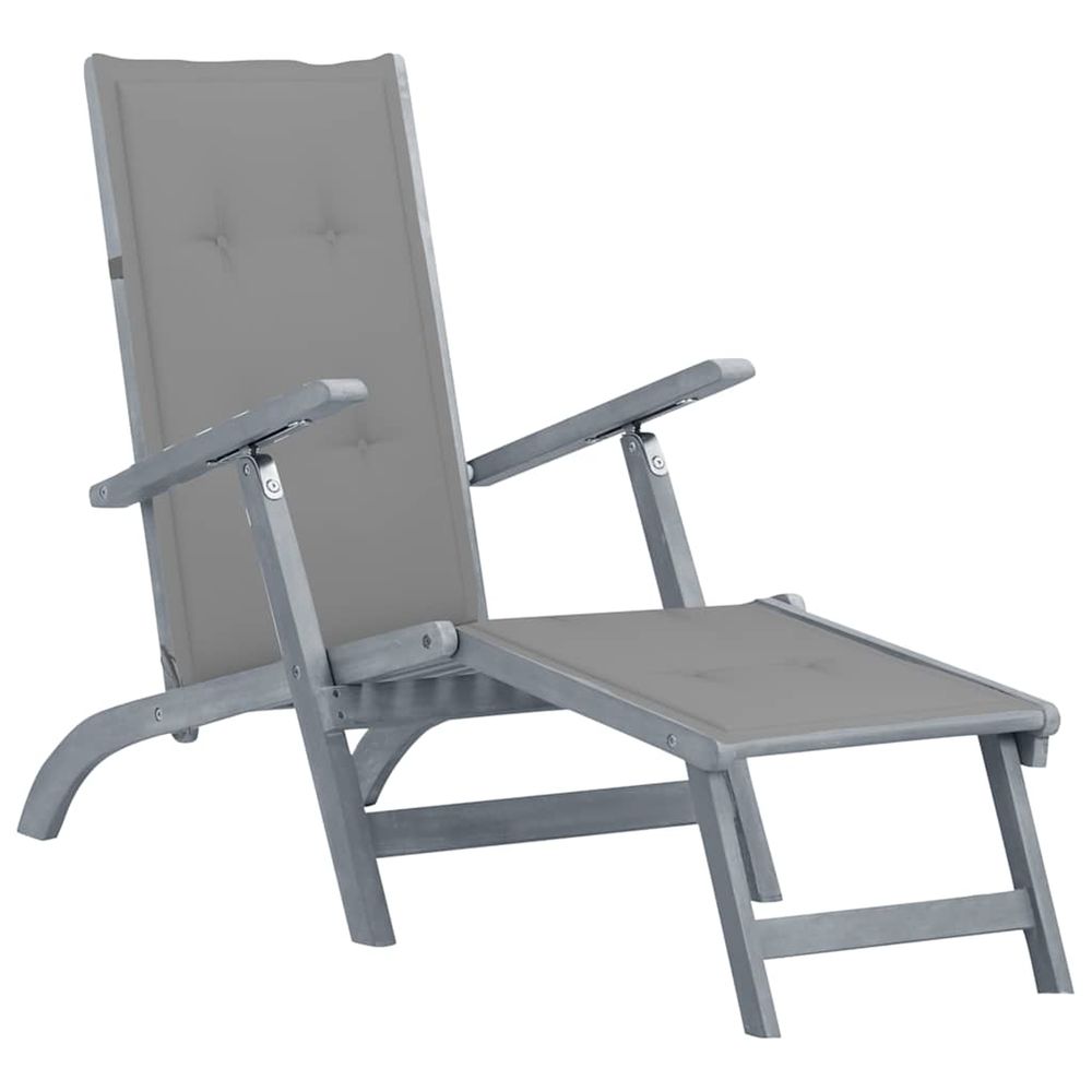 Chaise longue d'extérieur repose-pied et coussin acacia solide bain de soleil