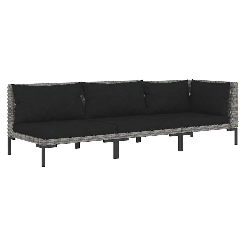 Salon de jardin 3 pcs gris foncé résine tressée demi-ronde