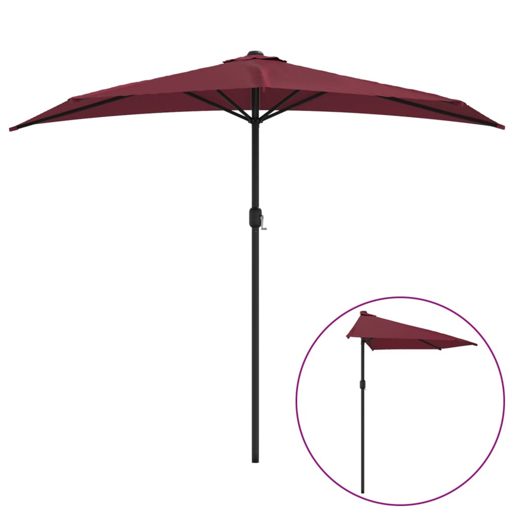 Parasol de balcon mât en aluminium bordeaux 270x144x222 cm demi