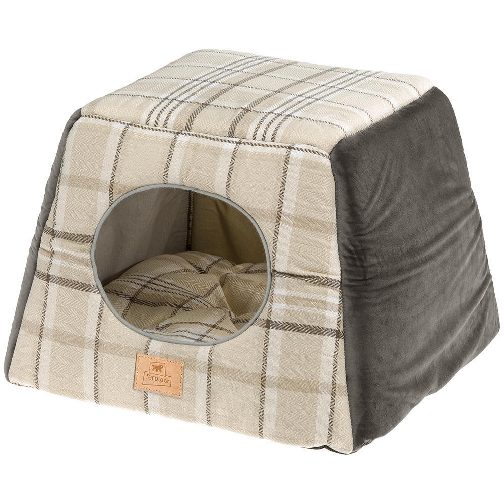 Ferplast, maisonnette pour  chats d'intérieur edinburgh, couchage avec coussin, lit pour chats, écossais, velours doux, lavable,