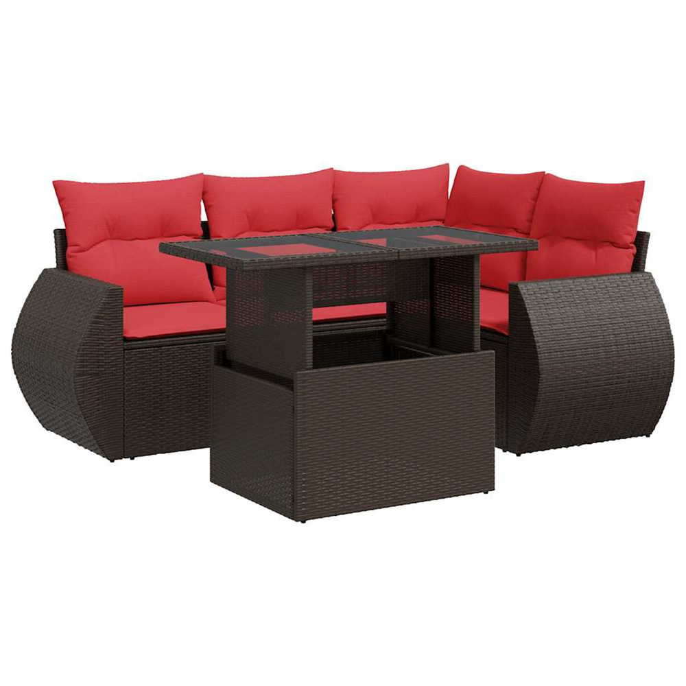 Salon de jardin avec coussins 5pcs marron résine tressée acacia