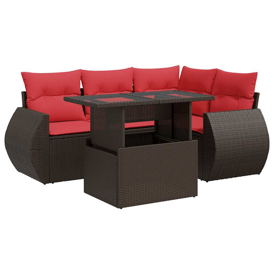 Salon de jardin avec coussins 5pcs marron résine tressée acacia