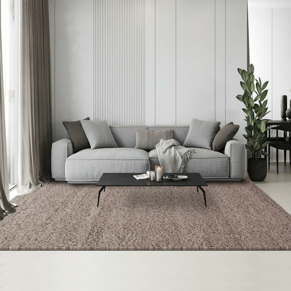 Tapis poils longs shaggy 120x170 rectangle tissé beige motif uni uni l