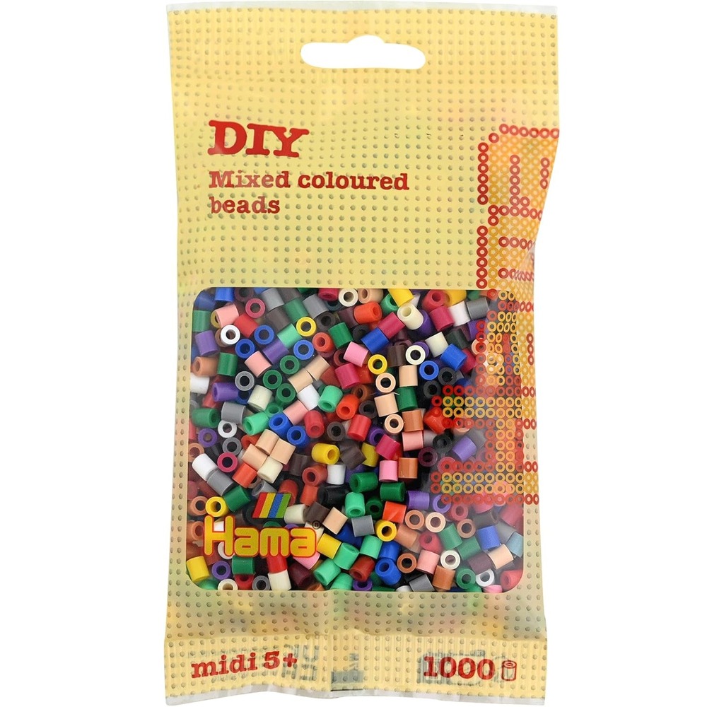 Sachet 1000 perles plastique midi base mix 22 couleurs