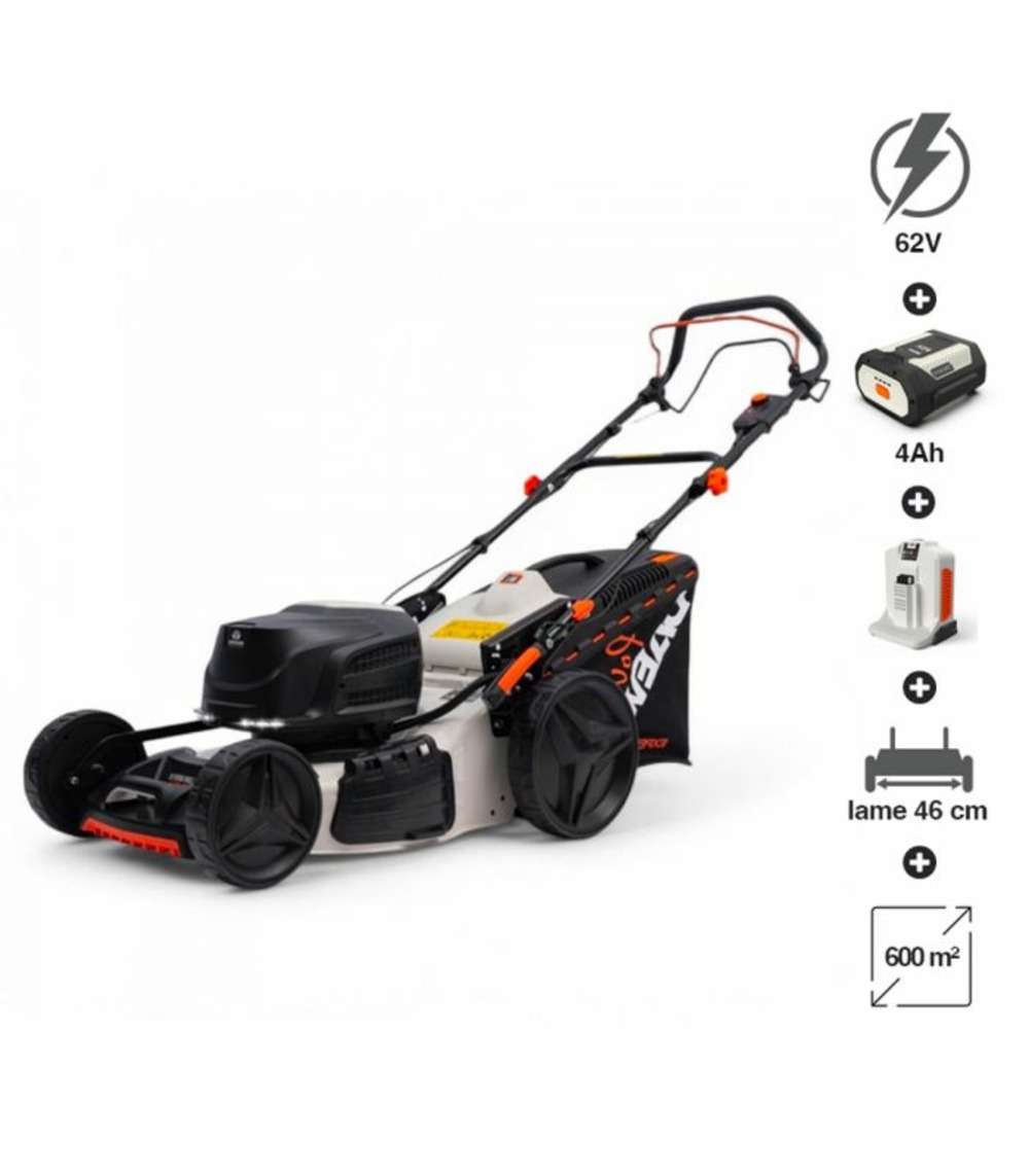 Tondeuse électrique sans fil 62v daewoo, lame 46 cm, batterie 4ah et chargeur - dallm62-18sp-k1
