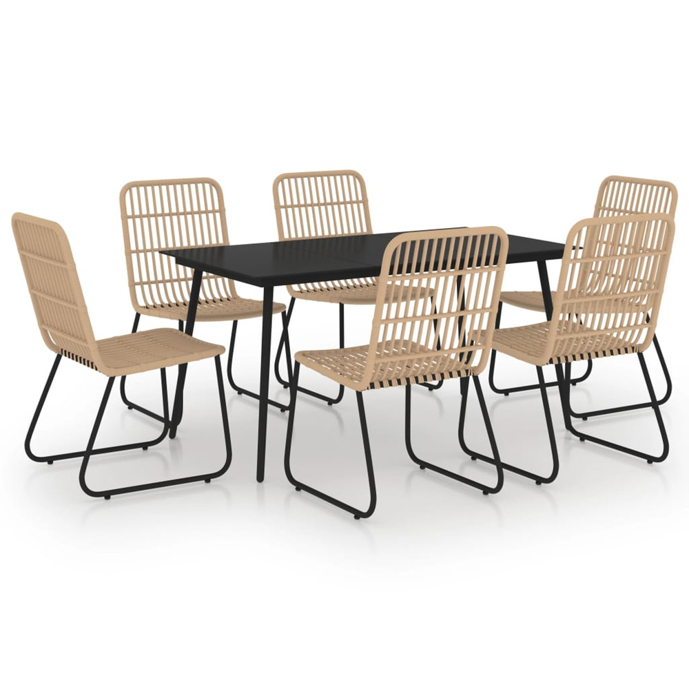 Ensemble à manger d'extérieur 7 pcs résine tressée et verre