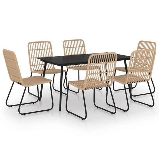 Ensemble à manger d'extérieur 7 pcs résine tressée et verre