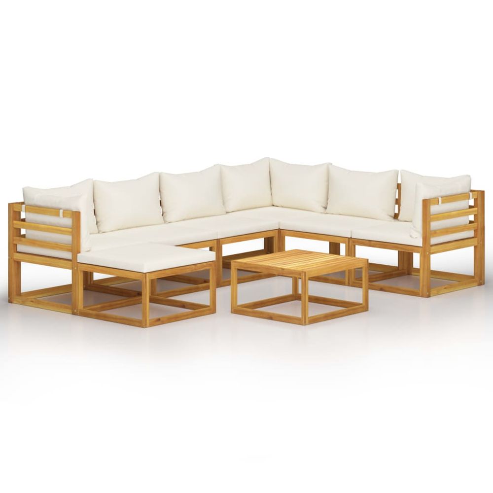 Salon de jardin 8 pcs avec coussin crème bois d'acacia solide