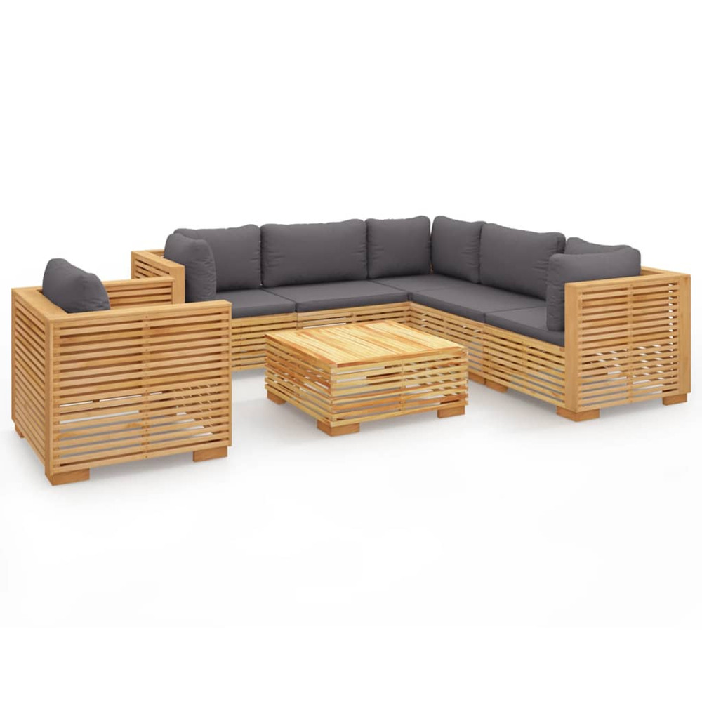Salon de jardin 7 pcs avec coussins bois de teck solide