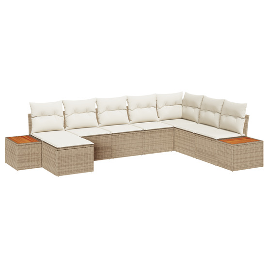 Ensemble de canapé de jardin 8 pièces avec coussins beige poly rattan acacia