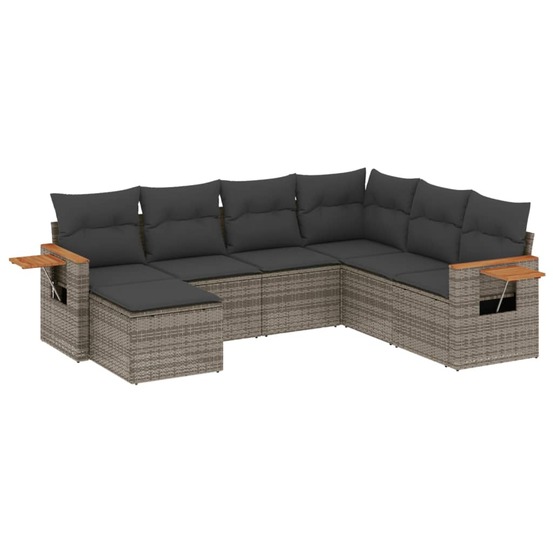 Salon de jardin avec coussins 7 pcs gris résine tressée