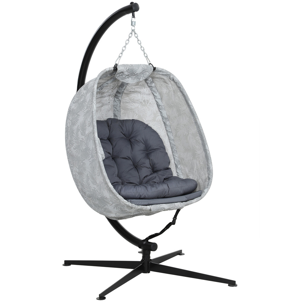 Fauteuil suspendu 1 personne, avec structure et coussin d'assise, en acier, pour terrasse et jardin, gris