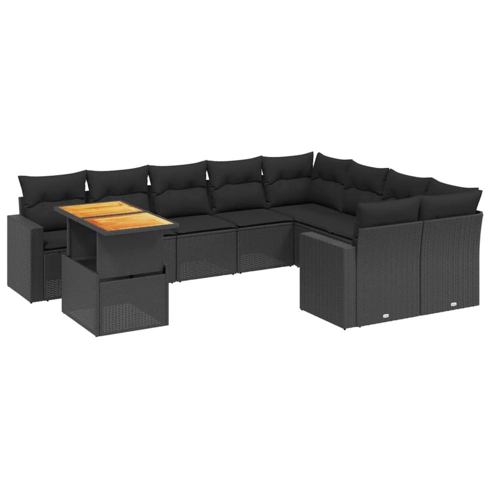 Salon de jardin 10 pcs avec coussins noir résine tressée