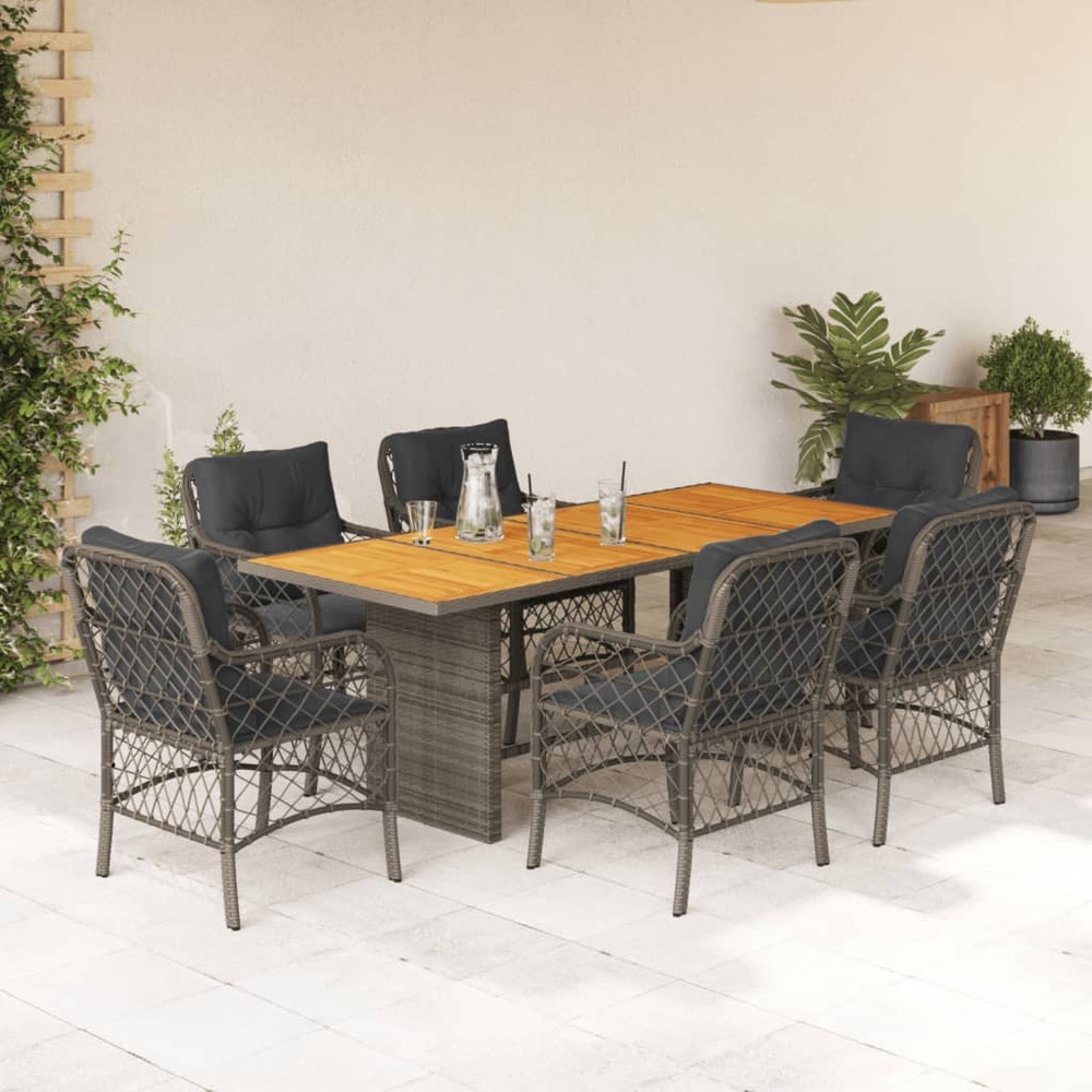 Ensemble à manger de jardin et coussins 7 pcs gris rotin