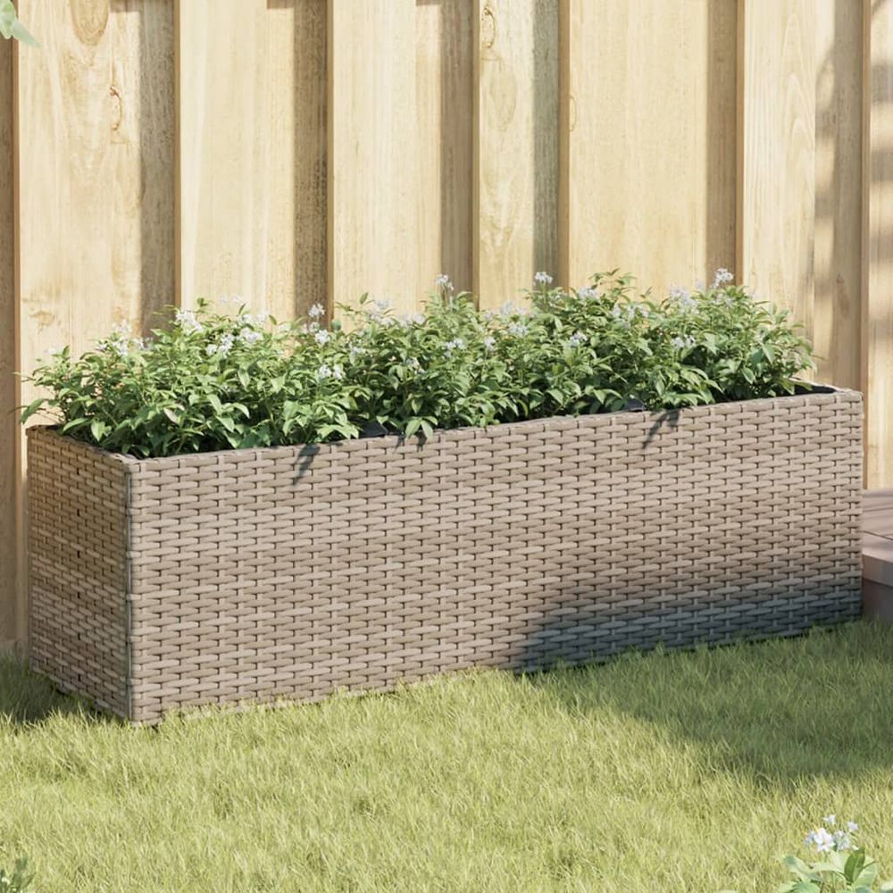 Lot de 2 bacs à fleurs 3 pots résine tressée pour terrasse séparation végétale 105x30x32 cm gris