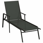 Transat chaise longue bain de soleil lit de jardin terrasse meuble d'extérieur acier et tissu textilène noir