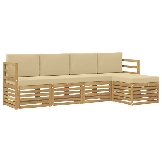 Ensemble de canapés d'extérieur 5 pcs blanc et beige polyester