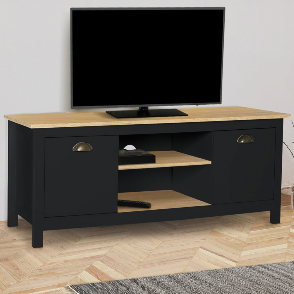 Meuble tv 113 cm campagne isis bois et noir