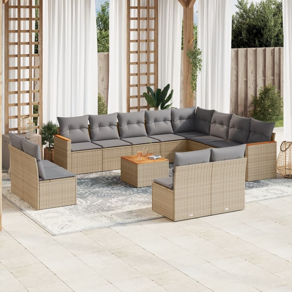 Salon de jardin avec coussins 13 pcs beige résine tressée