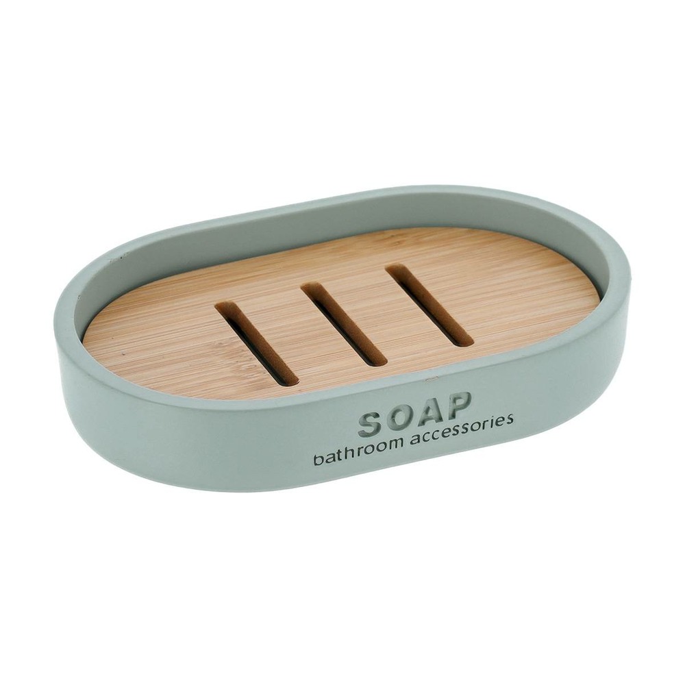 Porte savon polyresine - vert eucalyptus/bambou